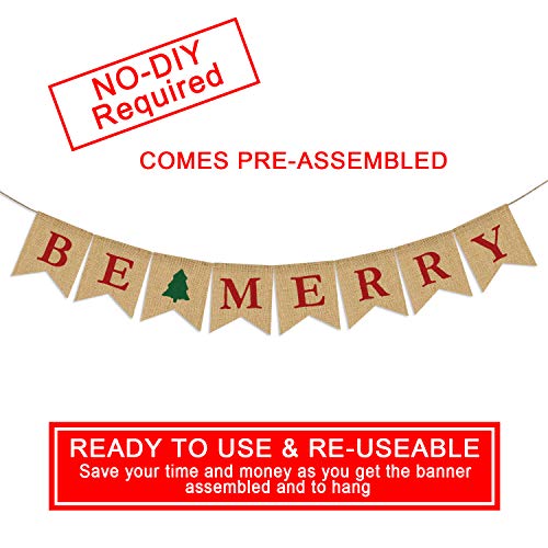 Christmas Burlap Banner - Be Merry Holiday Wall Decor & Tree Garland