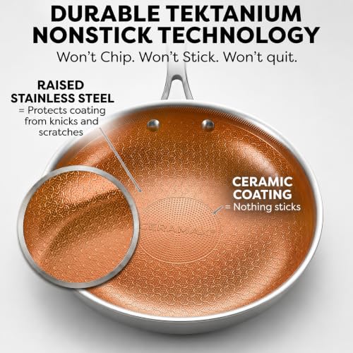 CERAMAX Copper Hybrid Stainless Steel Non-Stick Frying Pan Set, 3-Piece