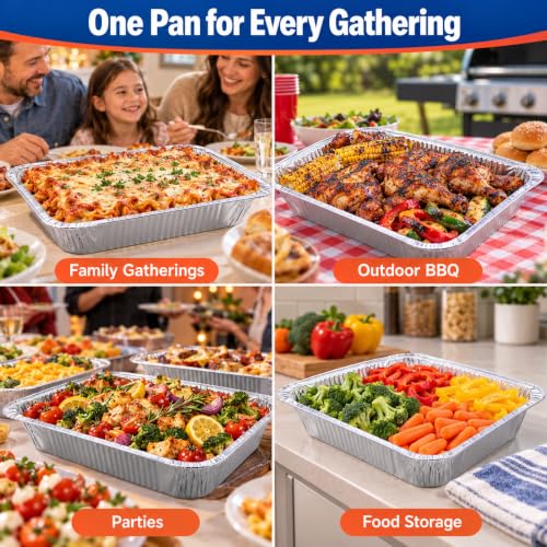 10-Pack 9x13 Disposable Aluminum Foil Pans - Heavy Duty Roasting & Baking Trays