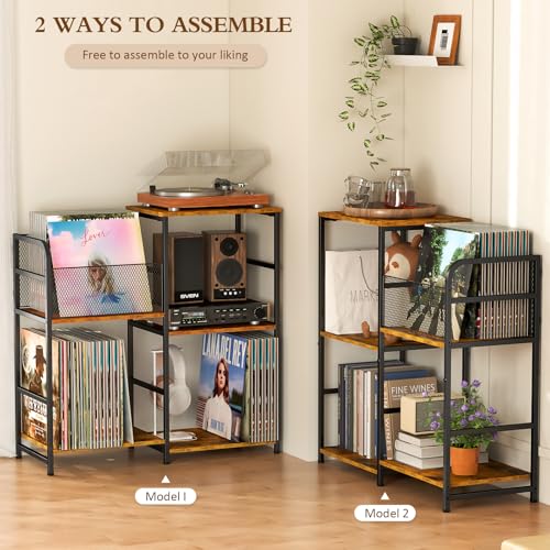 ThreeHio Record Player Stand with Vinyl Storage - Standard Edition, Holds 300+ Albums