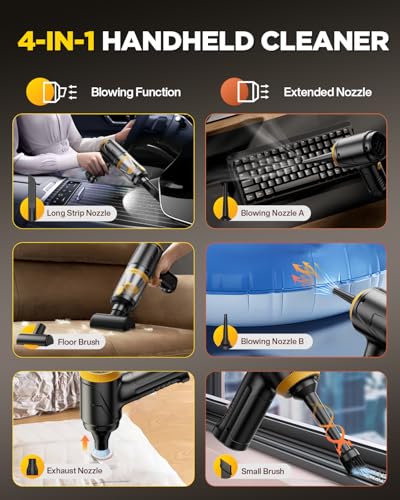 Cordless Handheld Vacuum Cleaner with 21KPa Suction & 4-in-1 Accessories