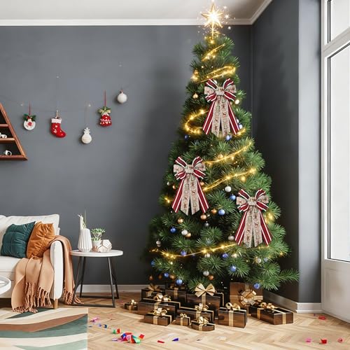 ALIBBON Christmas Tree Snowflake Stripe Bow for Wreaths & Decorations - Holiday Front Door & Tree Topper (Large 20.8x11.4 in) - Christmas Snowflake & Plaid Ribbon