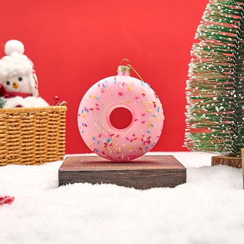 Joiedomi Pink Donut Glass Christmas Ornament - Tiny Blown Glass Holiday Ornament