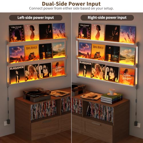 KORRTFID 51-Inch LED Vinyl Record Wall Shelf with Illuminated Floating Design