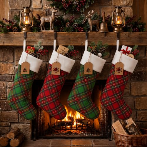 Twistover 12 Large Christmas Stockings Bulk Set Red Green Tartan Plaid, Variation: Red Green / 12