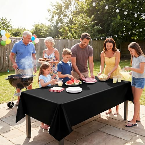 Peppily 8 Pack Black 60 x 102 Inch Rectangular Tablecloths for 6 Foot Tables