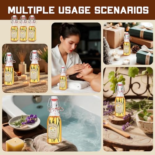 8 oz Square Glass Vanilla Extract Bottles Set - 10 Pack with Swing Tops, Labels & Funnel - Variation of 10PC 8oz Square Bottle