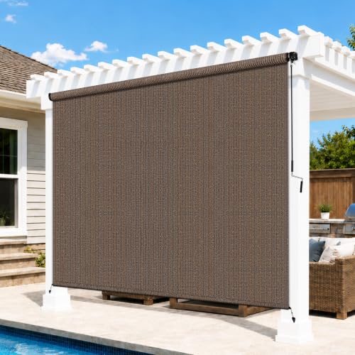 Mocha Outdoor Roller Shade with UV Block & Cordless Operation - 8'W x 8'H, Variation: 96" x 96"