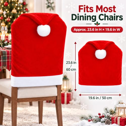 4 Pcs Christmas Chair Covers Santa Hat Style Holiday Dining Seat Protectors