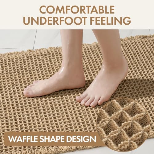 MIULEE Waffle Bathroom Runner Rug 2x6 Feet Boho Long Bath Mat - Brown