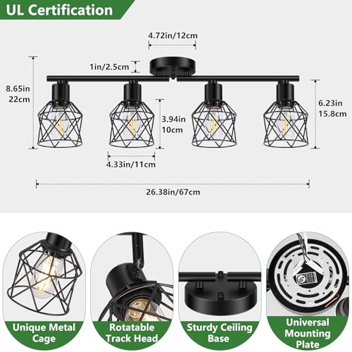 Baocuz 4-Light Semi Flush Mount Ceiling Light - Black, Adjustable Farmhouse Fixture