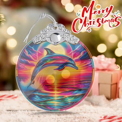 Kooirsp Dolphin Stained Glass Tree Ornament - Christmas Xmas Decor Gift
