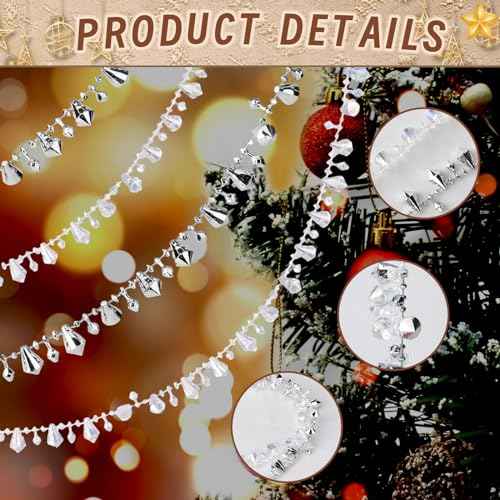 16 Feet Christmas Garland Christmas Tree Crystal Beads Garland Clear Iridescent Large Twinkle Ice Double Twist Christmas Tree Garland for Winter and Xmax Tree Decorations and Home D?cor(Silver)