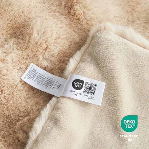 Beige Faux Fur Throw Blanket - Twin 60x80 Inches Cozy Plush Bubble Design