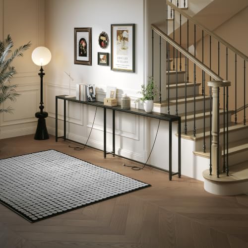 102.4-Inch Black Behind Couch Table with Dual Fast Charging Stations