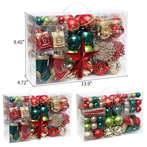 Christmas Tree Ornaments Set 132pcs Red Green Gold Festive Decorations - Roseleaf