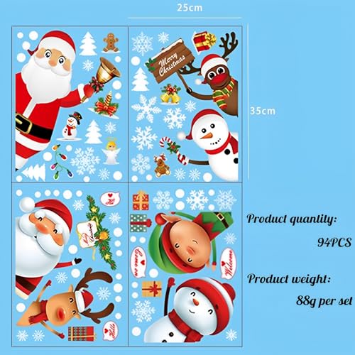 94pcs Christmas Window Clings ? Snowflake Santa Reindeer Party Decals, Holiday Decorations for Home, Indoor Outdoor Window Decor, Removable Festive Stickers