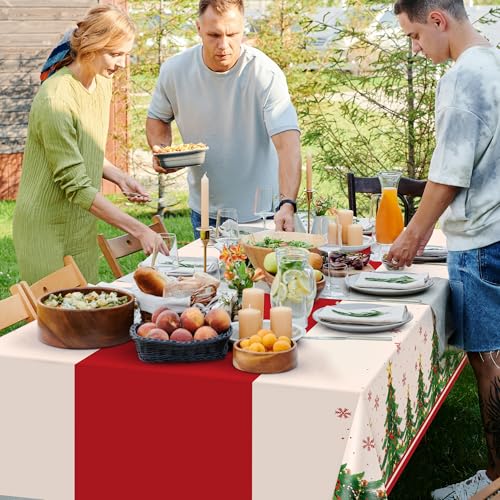 Christmas Disposable Tablecloths, 2 Pack Plastic Table Covers for Rectangle Tables 54 x 108 Inch, Tree Tablecloth Decorations for Party Supplies, Home, Indoor, Outdoor
