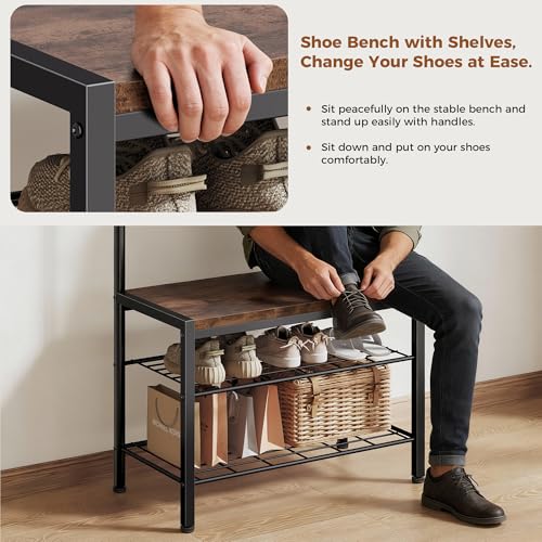 DUMOS 5-in-1 Hall Tree with Coat Rack Shoe Bench & 13.5x28.7x73 Dark Brown
