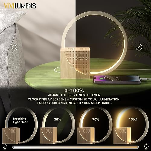 Wood Grain Sunrise Alarm Clock with Sound Machine for Heavy Sleepers