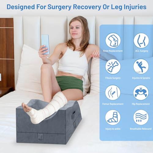 TranquilRelax Grey Leg Elevation Pillow for Post-Surgery, Single Leg, Adjustable Height