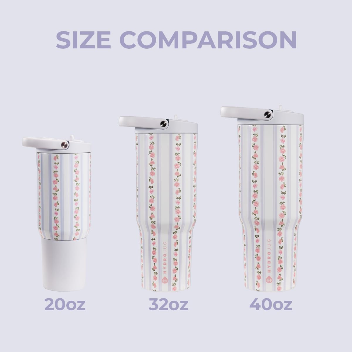 HydroJug Sport - Stainless Steel Tumbler with Straw, Vacuum Insulated, 20oz Leakproof Water Bottle, Ergonomic Design, Reusable, Dishwasher Safe, Rubber Base, Durable for Gym or Outdoors, Primrose