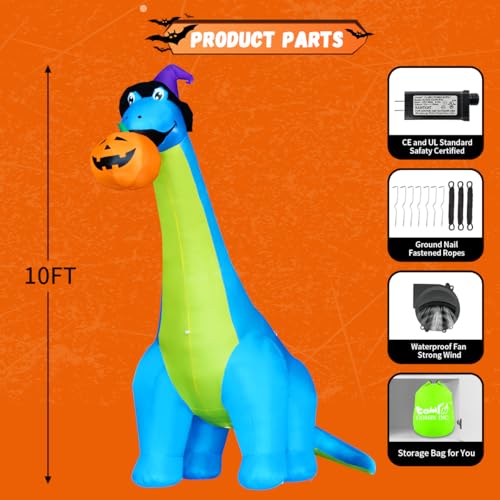 COMIN 10FT Halloween Inflatable Dinosaur Pumpkin Shake Head Decor - Outdoor Yard