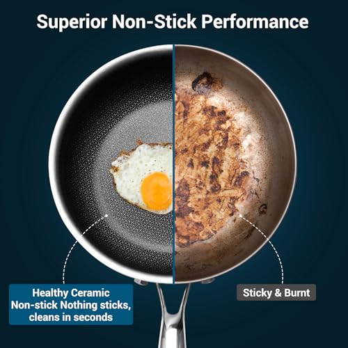 10-Inch Tri-Ply Stainless Steel Hybrid Frying Pan with Ceramic Nonstick Coating - Oven & Induction Safe