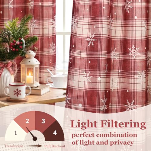 AtawLege Christmas Red Plaid Window Valance 52x18 Inches Snowflake & Tree Design