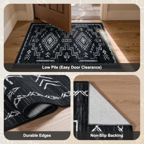 8x10 Washable Western Area Rug - Black & White Tribal Design - STARUIA, Living Room & Bedroom Decor
