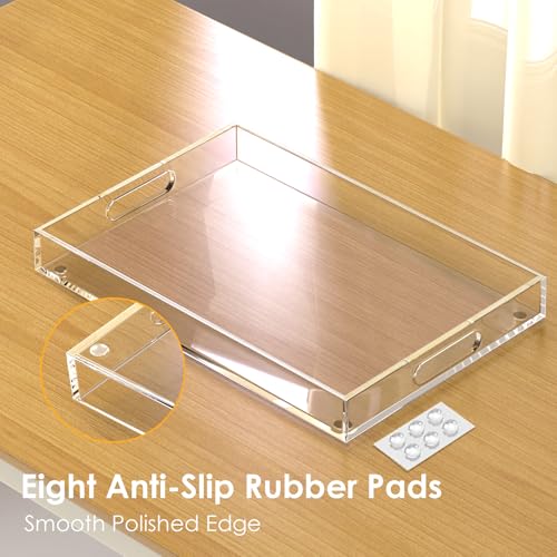 2 Pack Large Clear Acrylic Serving Trays with Handles - 16x12 Inches