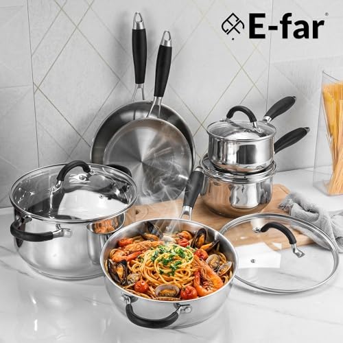 10-Piece Stainless Steel Cookware Set with Induction Pots and Pans