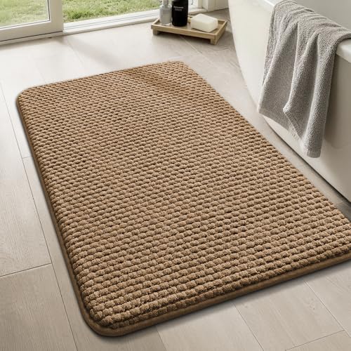 Brown 3-Piece Bathroom Rug Set - Extra Soft Absorbent Chenille Bath Mats & U-Shaped Toilet Rug - Non-Slip, Machine Washable