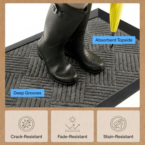 GORILLA GRIP WeatherMAX Indoor/Outdoor Door Mat 35x23 Gray Diamond
