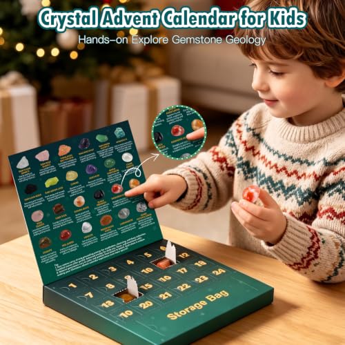 Crystal Advent Calendar 2026 for Kids - 24 Natural Gemstones & Minerals Gift