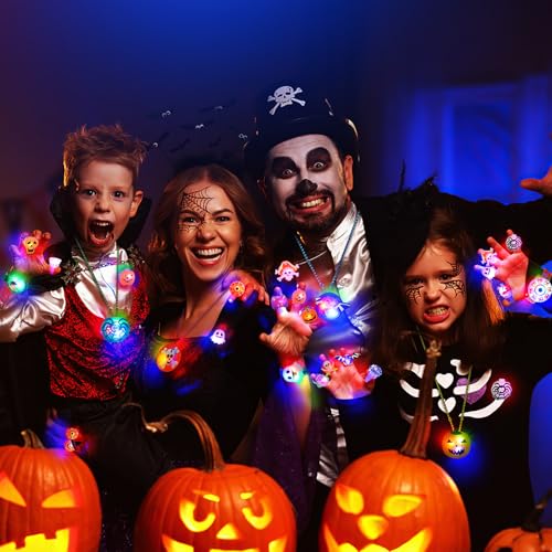 118 Pack Halloween Glow in the Dark Party Favors for Kids - Light Up Rings, Brooches, Necklaces, Bracelets