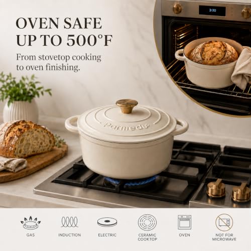Enameled Cast Iron Dutch Oven 5.5QT for Sourdough Bread - Cream White