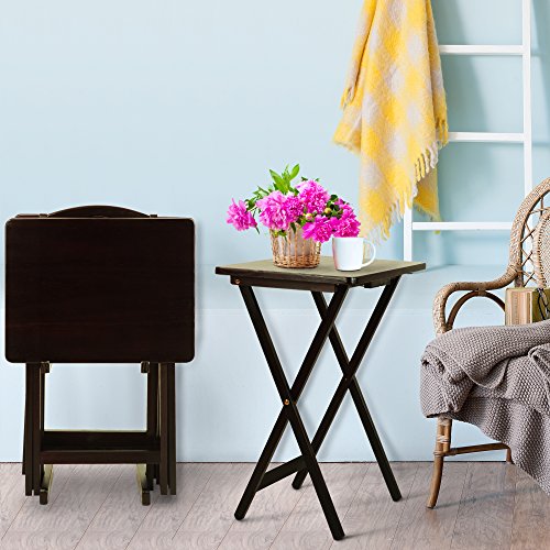 Casual Home 5-Piece Tray Table Set - Espresso Wood Folding Tables with Storage Stand