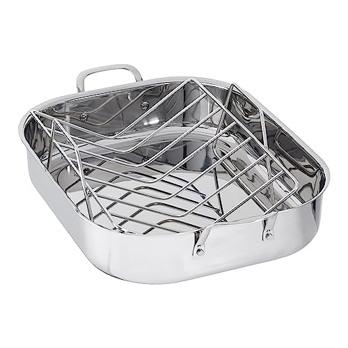 16-Inch Stainless Steel Roasting Pan with Rack - Oven & Dishwasher Safe