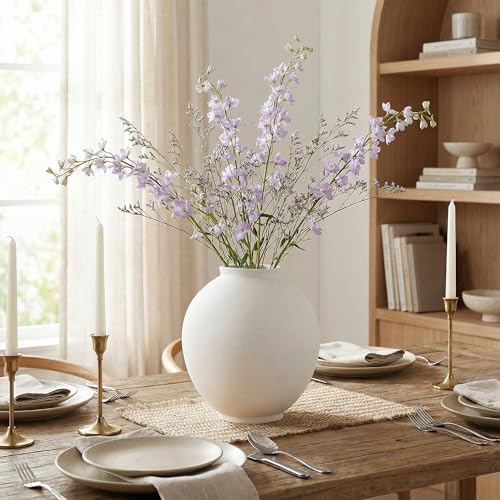 Large White Ceramic Vase - 9.8 Inch Rustic Farmhouse Flower Pot with Sandstone Texture - Indoor Table & Floor Decor - Variation: White