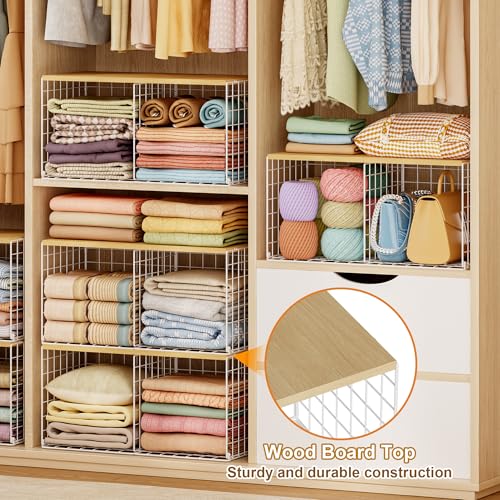 Stackable Closet Organizers with Wood Top - 2 Pack for Clothes & Shoes