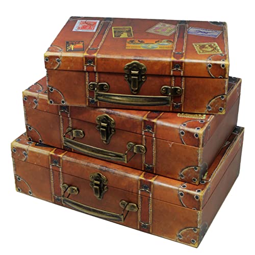 Travel-Themed Paperboard Storage Boxes Set of 3 - Suitcase Style Keepsake Organizers