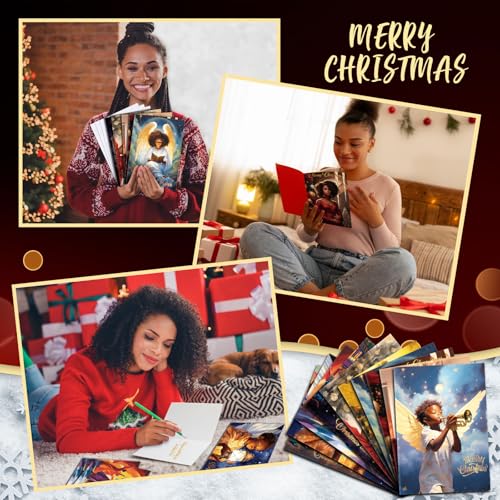 Classic 100-Pack African American Christmas Cards with Envelopes & Stickers - Zhanmai