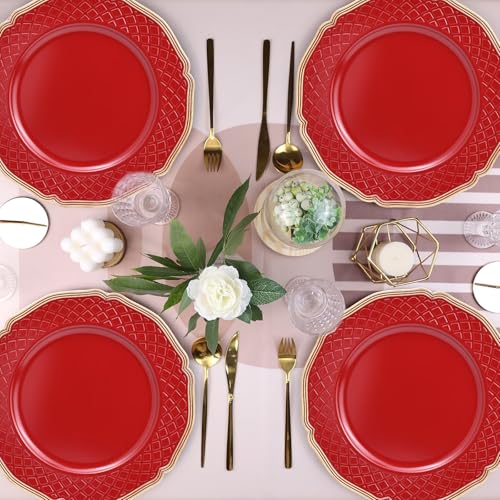 SforGUVA Red 6-Pack Scallop Charger Plates for Wedding & Holiday Table Decor