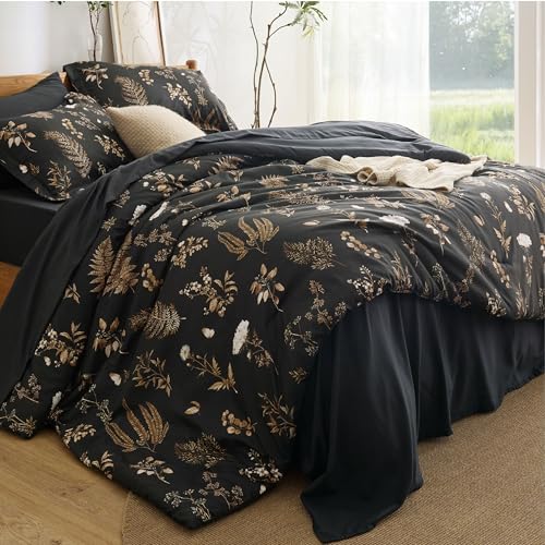 Bedsure 10 Black Floral Queen Comforter Set - 7 Piece Bedding