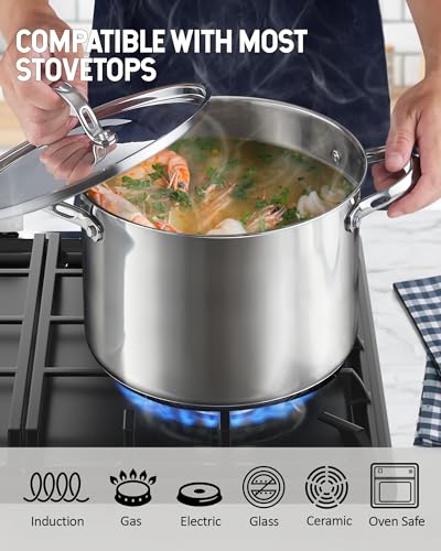 8 Quart Stainless Steel Stock Pot - Induction Compatible with Lid
