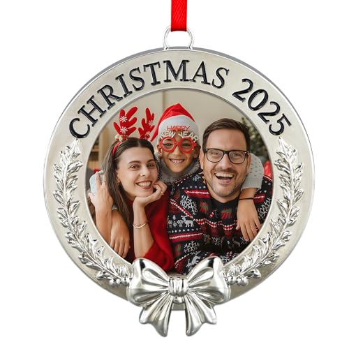 FaCraft 2025 Christmas Ornament Picture Frame - Metal Personalized Photo Frame Ornaments for Christmas Tree Decorations Xmas Gift for Women Men Family Friend Baby Girls Winter Decor Holiday Keepsake