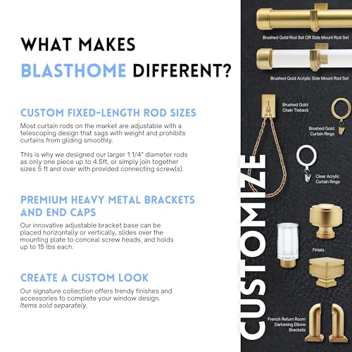 Fixed Length Curtain Rod - 7 ft Brushed Gold Heavy Metal Window Treatment