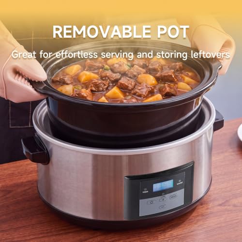 8.5 Qt Aluminum White Slow Cooker with Timer - Large Capacity for 10+ Servings