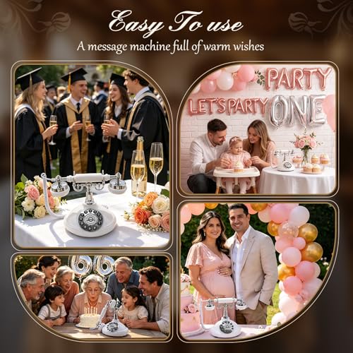Audio Guest Book Wedding Phone Ivory White Retro Voice Recorder with Greeting